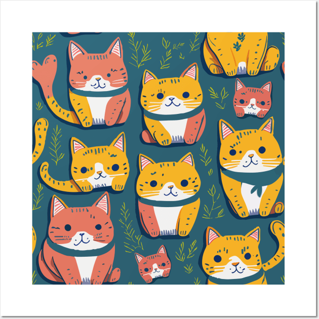 Aesthetic Cat Miaw Colorful Funny Kawaii Pattern Wall Art by ZAZIZU
